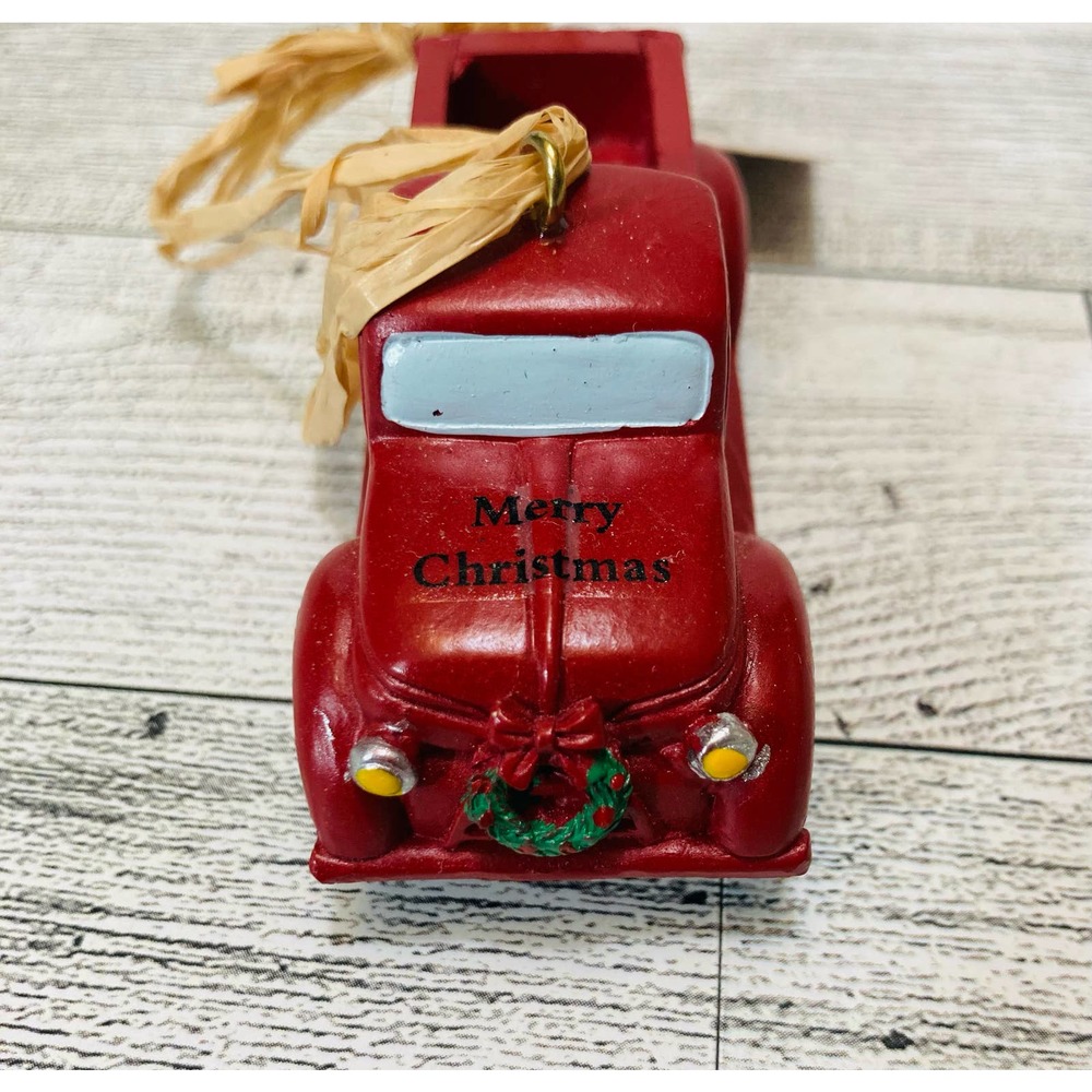 Farmhouse Christmas Vintage Little Red Truck Ornament Set of 4